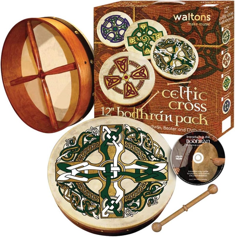 Waltons Bodhrán 12" (Celtic Cross) - Handcrafted Irish Instrument - Crisp & Musical Tone - Hardwood Beater Included w/Purchase - Image 1